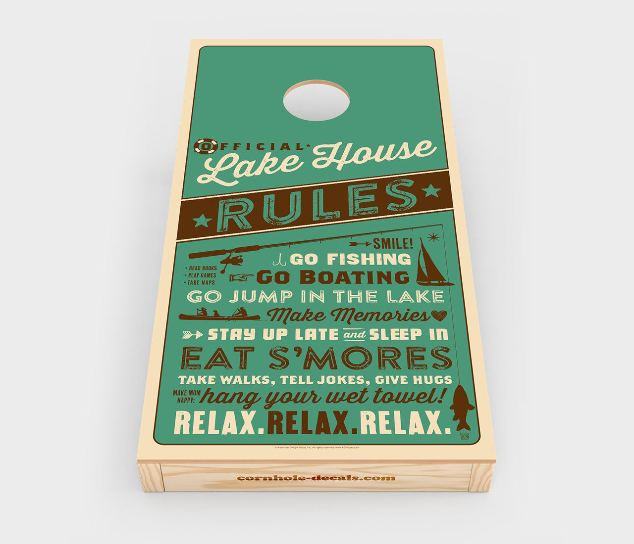 Lake House Rules Cornhole Wrap Design