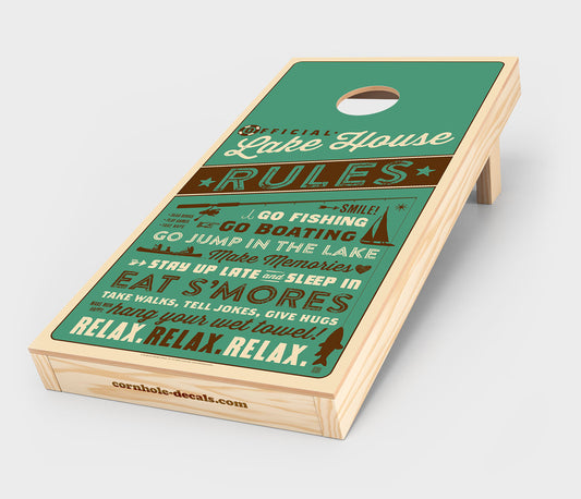 Lake House Rules Cornhole Wrap Design