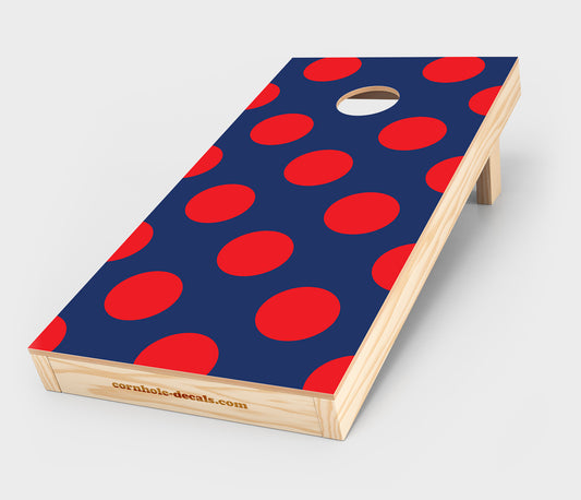 Chuggles Cornhole - Blue and Red Polka Dots Cornhole Decal