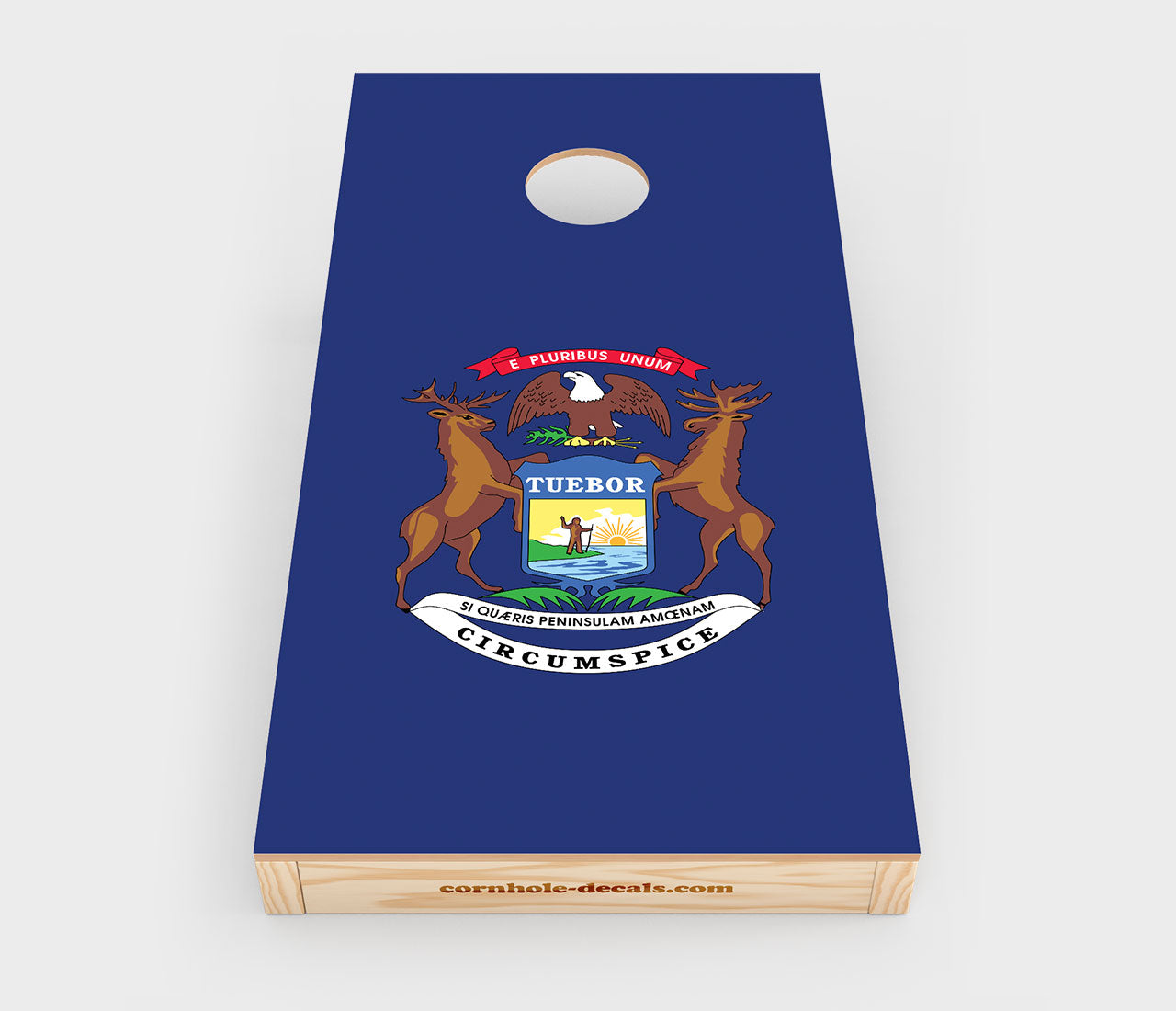 Chuggles Cornhole - Michigan State Flag Cornhole Decal - Straight On View