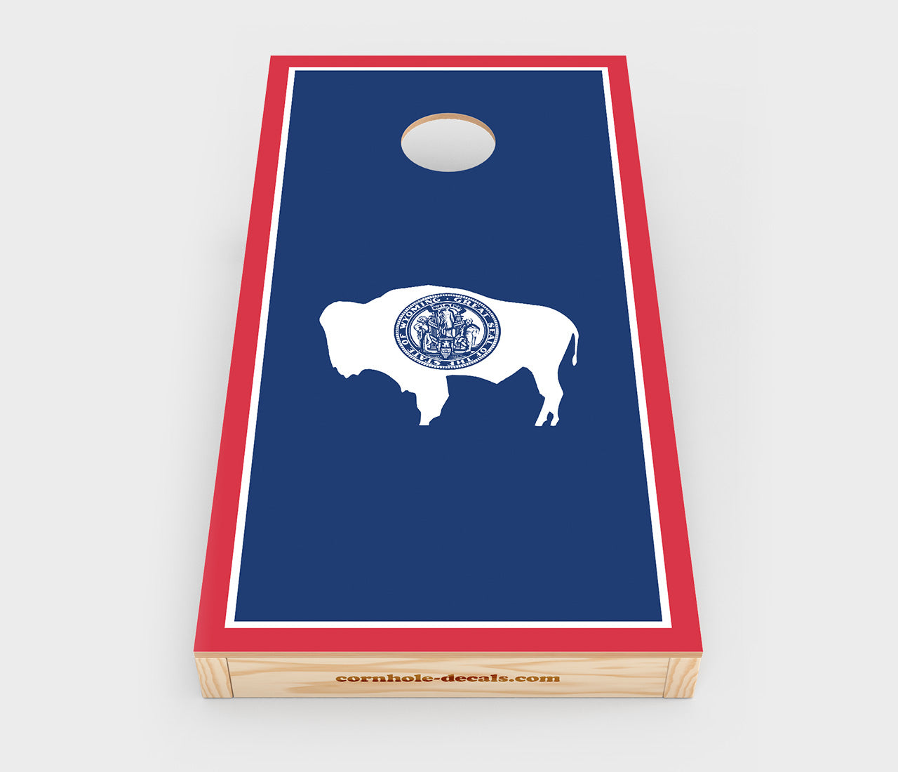Chuggles Cornhole - Wyoming State Flag Cornhole Decal - Straight On View