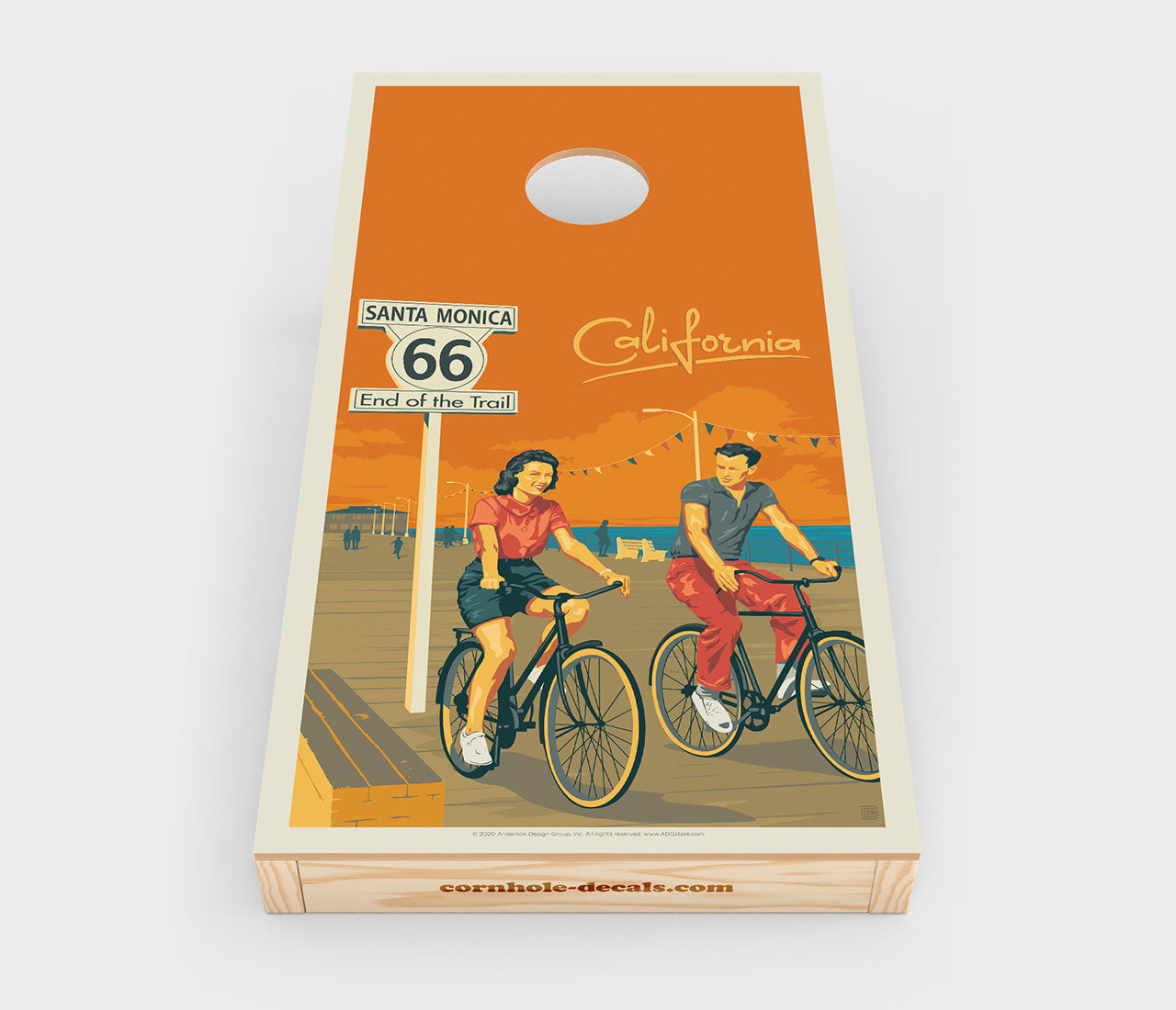 Route 66: Santa Monica, California Cornhole Wrap Design