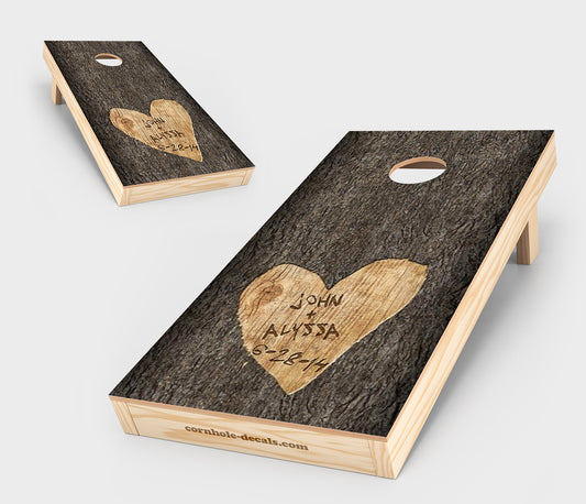 Names Carved in Tree Wedding Cornhole Board Set