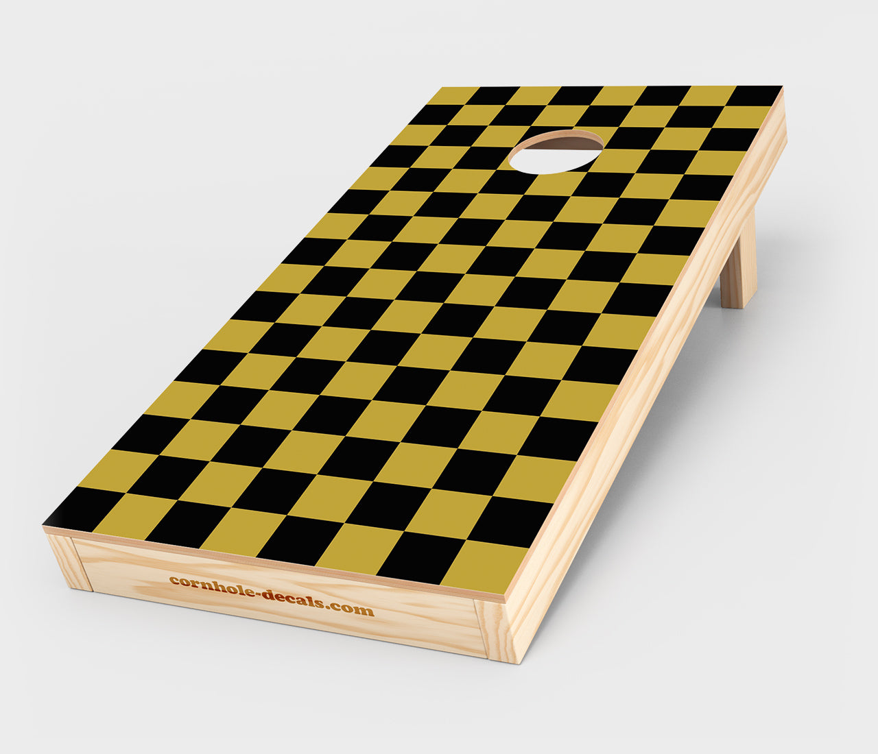 Chuggles Cornhole - Black and Gold Checkered Cornhole Decal