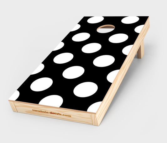 Chuggles Cornhole - Black and White Polka Dots Cornhole Decal