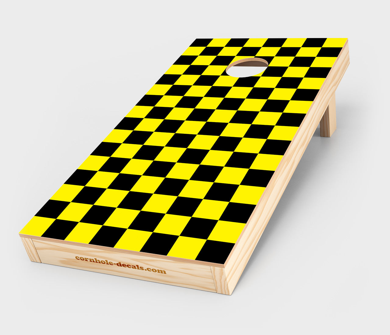 Chuggles Cornhole - Black and Yellow Checkered Cornhole Decal