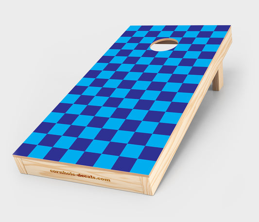 Chuggles Cornhole - Blue and Cyan Checkered Cornhole Decal