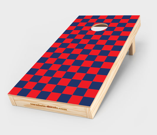 Chuggles Cornhole - Blue and Red Checkered Cornhole Decal