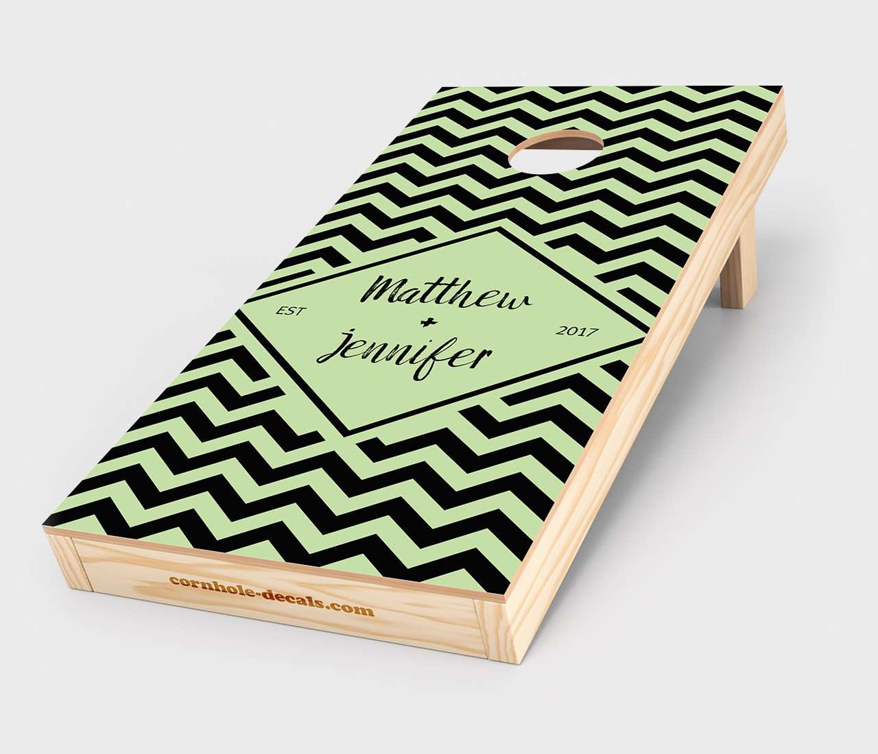 Chuggles Cornhole - Black and Pale Green Wedding Cornhole Decal