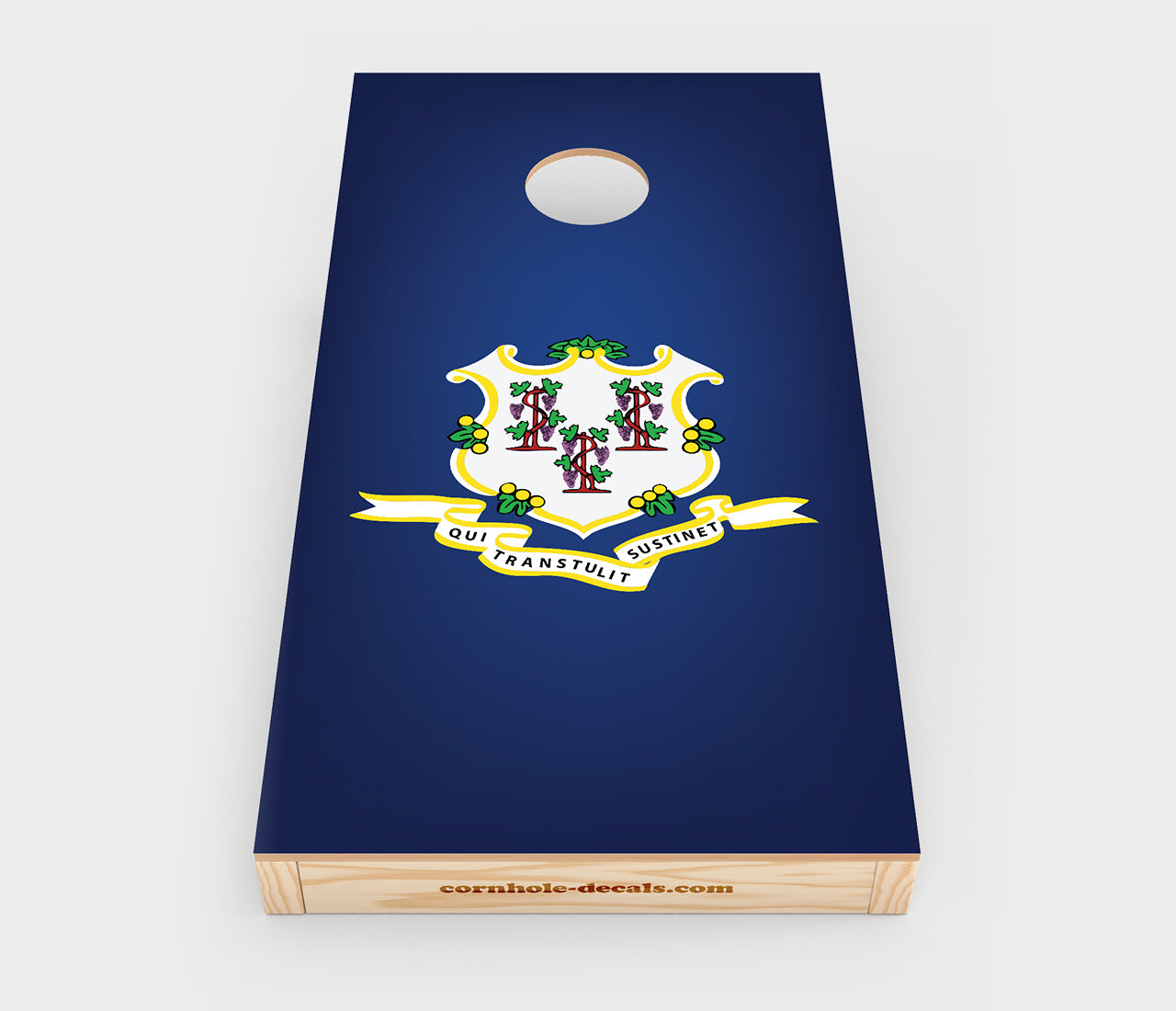 Chuggles Cornhole - Connecticut State Flag Cornhole Decal - Straight On View