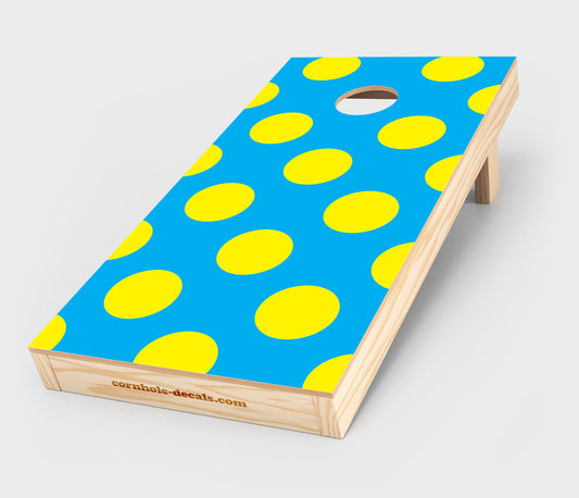 Chuggles Cornhole - Cyan and Yellow Polka Dots Cornhole Decal