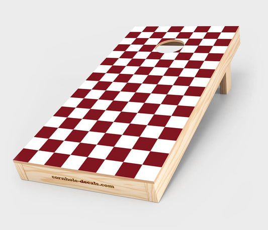 Maroon & White Checkered Cornhole Design