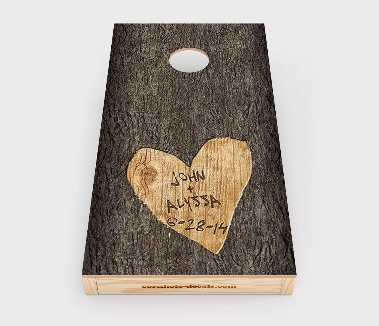 Names Carved in Tree Wedding Cornhole Wrap Design