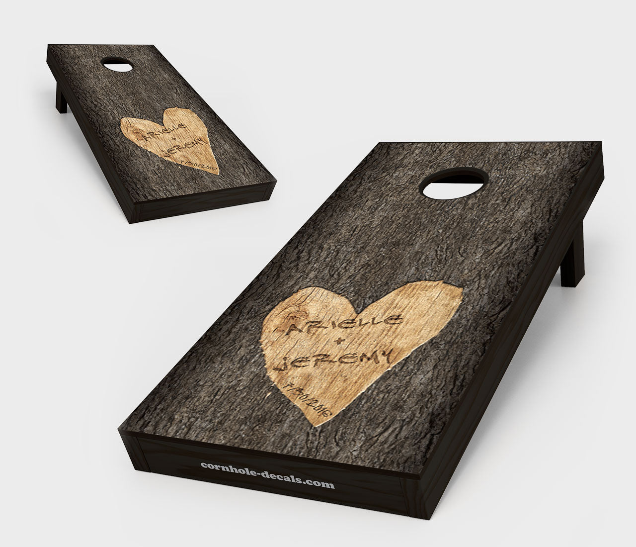 Names Carved in Tree Wedding Cornhole Board Set