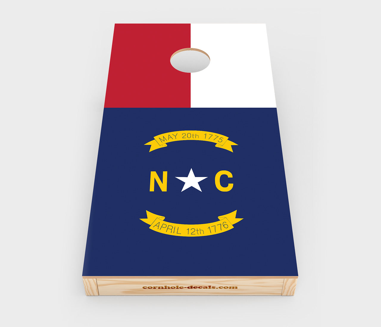 Chuggles Cornhole - North Carolina State Flag Cornhole Decal - Straight On View